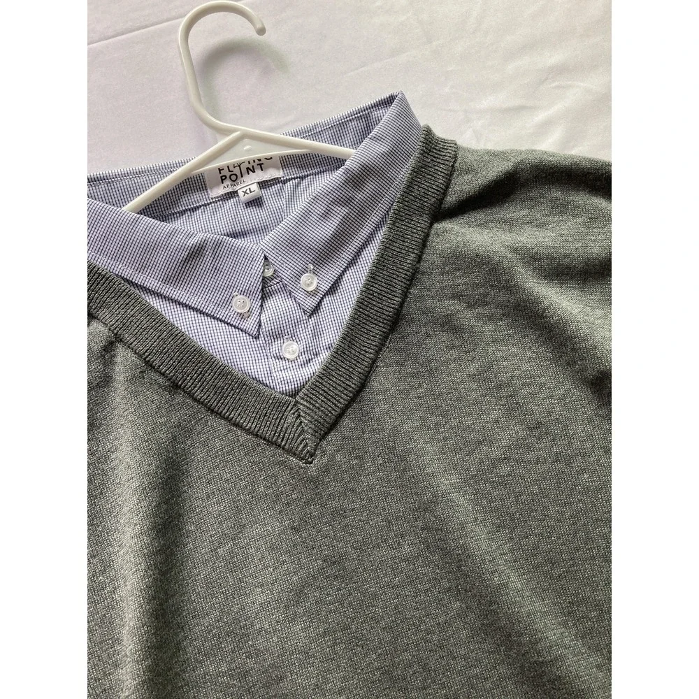 Vtg Flying Point Sweater Men XL VNeck Cotton Knit 1 Piece Shirt Collar Trim NEW